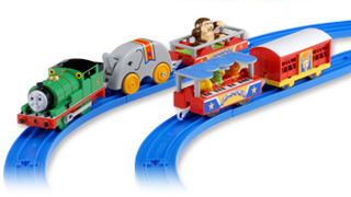 Plarail Percy with 4 circus cars. Gorilla, elephant and birds moves. $24